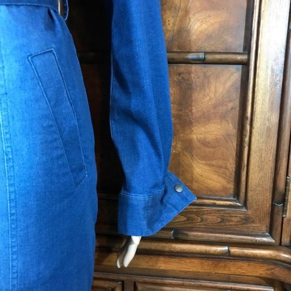 NWOT G.I.L.I. Mid Wash Stretch Cotton Denim Snap Front Belted Shirtdress - Picture 13 of 16